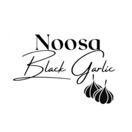 Noosa Black Garlic Logo featuring two black illustrated bulbs of garlic