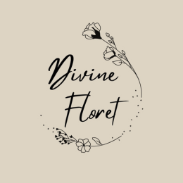 Divine Floret logo featuring dainty drawn flowers arranged in a circular shape around text